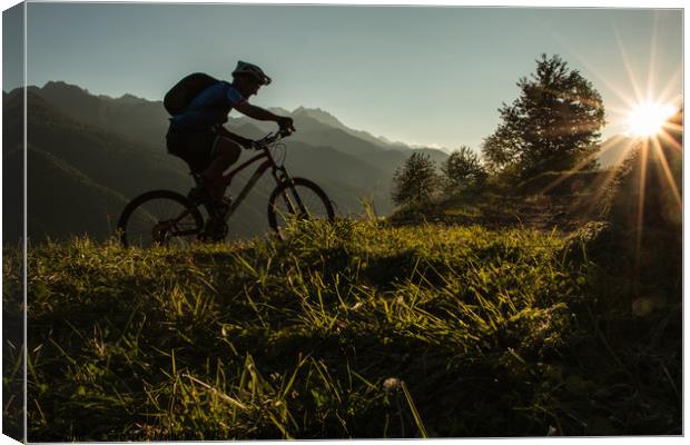Mountain Biker at Sunset  Canvas Print by Fabrizio Malisan
