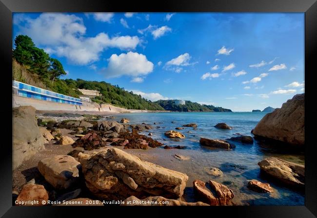 Meadfoot Beach Torquay at Low Tide  Framed Print by Rosie Spooner