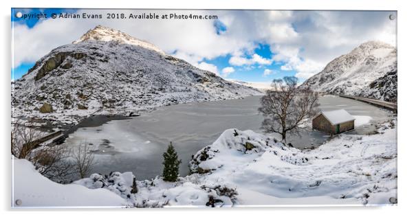 Ogwen Lake Winter Snowdonia Acrylic by Adrian Evans