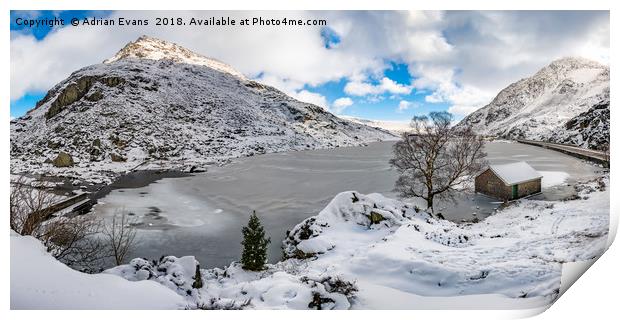 Ogwen Lake Winter Snowdonia Print by Adrian Evans
