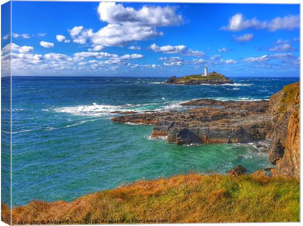 Clear water at Godrevy  Canvas Print by Andrew Driver