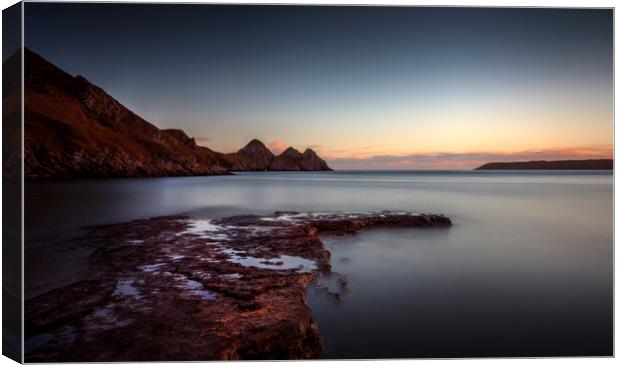 Evening at Three Cliffs Bay Canvas Print by Leighton Collins