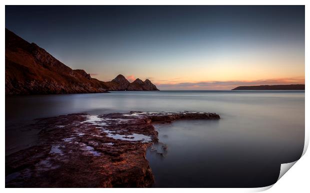 Evening at Three Cliffs Bay Print by Leighton Collins