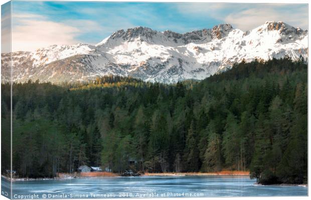 Snow-capped mountains and frozen lake Canvas Print by Daniela Simona Temneanu