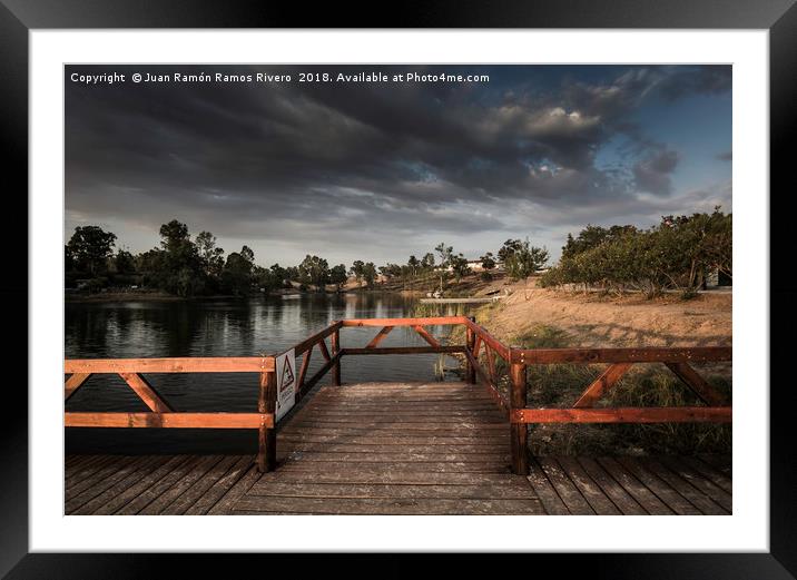 Wooden jetty and gazebo over the lake in Sao Domin Framed Mounted Print by Juan Ramón Ramos Rivero