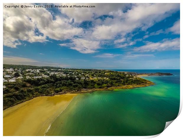 Aerial view of St Ives, Carbis Bay, Cornwall No7 Print by Jonny Essex