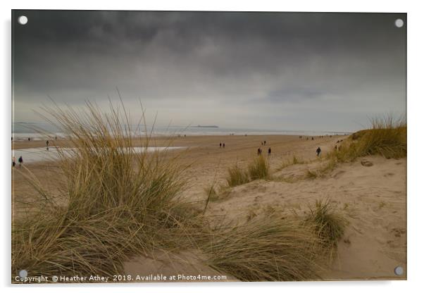 Moody day at Bamburgh beach, Northumberland Acrylic by Heather Athey