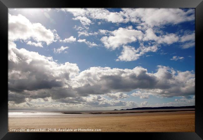 Swansea beach and sky Framed Print by steve ball