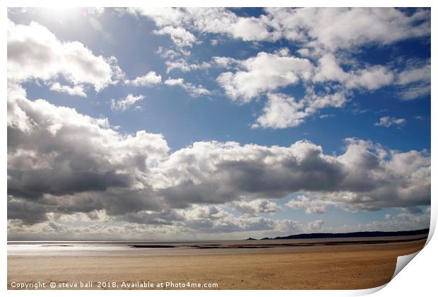 Swansea beach and sky Print by steve ball