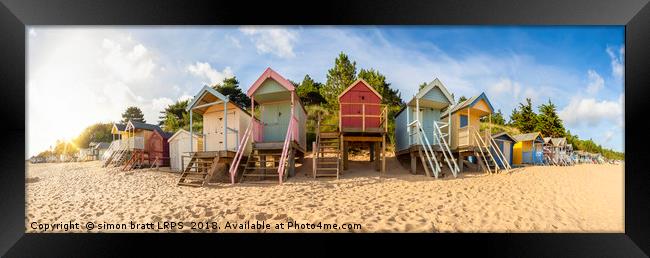 Wells Next The Sea in Norfolk beach huts Panoramic Framed Print by Simon Bratt LRPS
