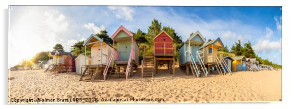 Wells Next The Sea in Norfolk beach huts Panoramic Acrylic by Simon Bratt LRPS