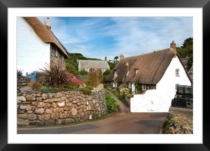 Cottages at Cadgwith cove Cornwall Framed Mounted Print by Eddie John