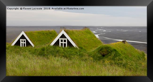 Ancient houses with Grass roof in Iceland Framed Print by Florent Lacroute