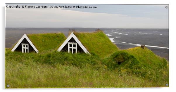 Ancient houses with Grass roof in Iceland Acrylic by Florent Lacroute