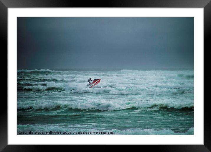 Shooting the Surf Framed Mounted Print by Judy Hall-Folde