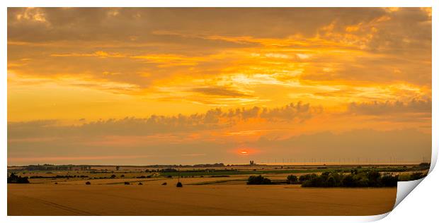 Sunset across the marshes to Reculver Towers Print by Robin Lee
