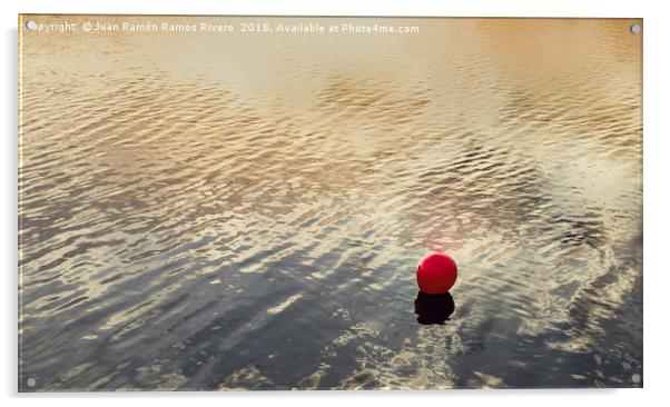 Red buoy marking the bathing area Acrylic by Juan Ramón Ramos Rivero