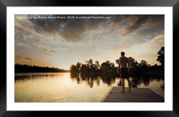 Man standing without shirt looking the sunset Framed Mounted Print by Juan Ramón Ramos Rivero