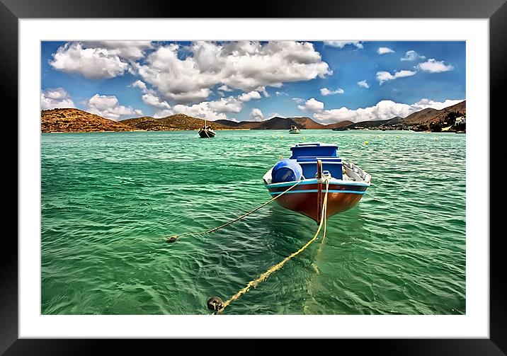 Greek Boat Framed Mounted Print by Jim kernan