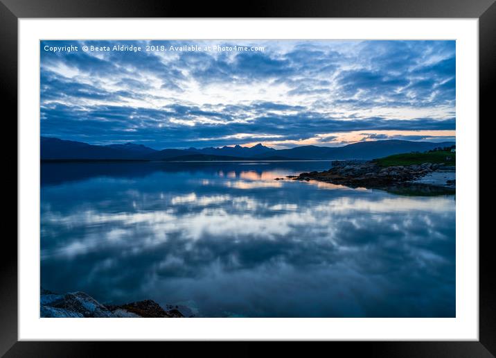 Sunset over the fjord in Tromso Framed Mounted Print by Beata Aldridge