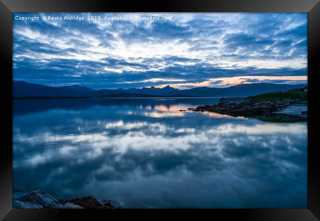 Sunset over the fjord in Tromso Framed Print by Beata Aldridge