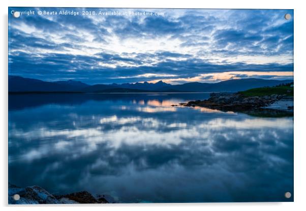 Sunset over the fjord in Tromso Acrylic by Beata Aldridge