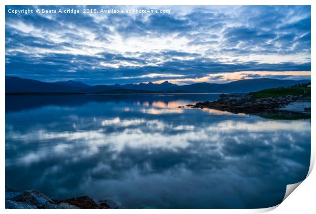 Sunset over the fjord in Tromso Print by Beata Aldridge