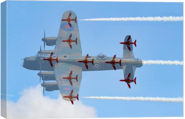Red Arrows Lancaster formation Canvas Print by Oxon Images