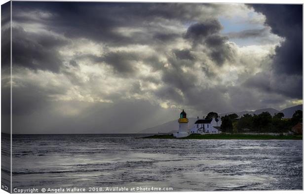 Light House Loch Linnhe on a stormy day Canvas Print by Angela Wallace
