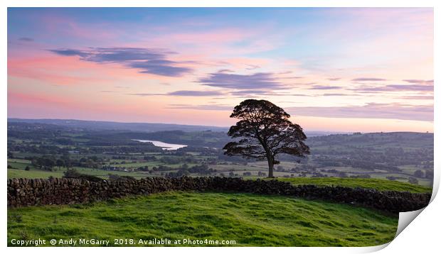 Tittesworth Reservoir from the Roaches post sunset Print by Andy McGarry