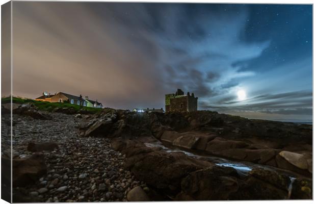 Moon Light At Portencross Castle Canvas Print by Chris Wright