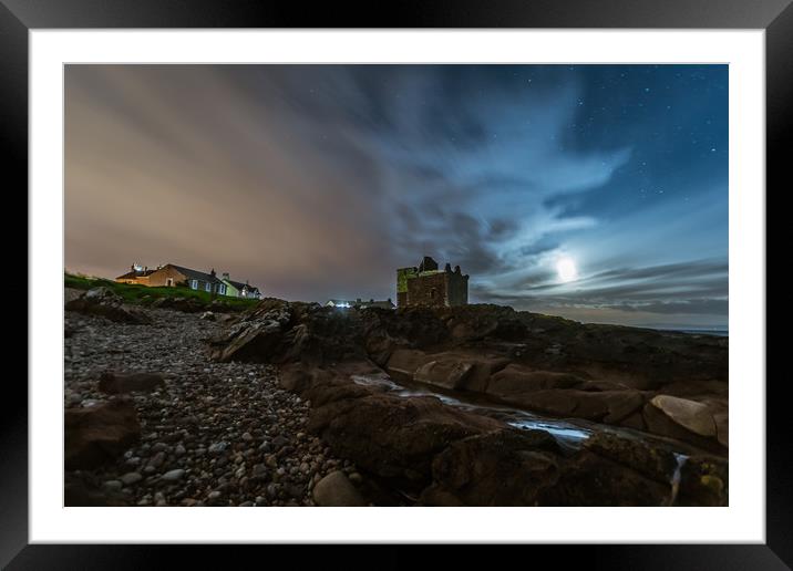 Moon Light At Portencross Castle Framed Mounted Print by Chris Wright