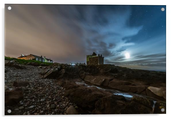 Moon Light At Portencross Castle Acrylic by Chris Wright