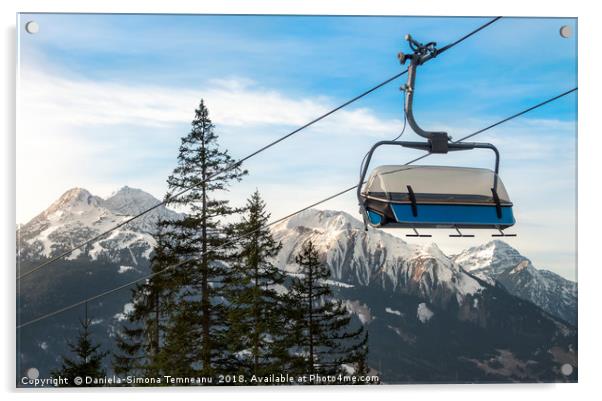 Ski chairlift  and Alps mountains peaks Acrylic by Daniela Simona Temneanu