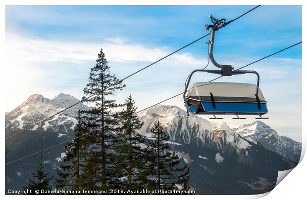 Ski chairlift  and Alps mountains peaks Print by Daniela Simona Temneanu