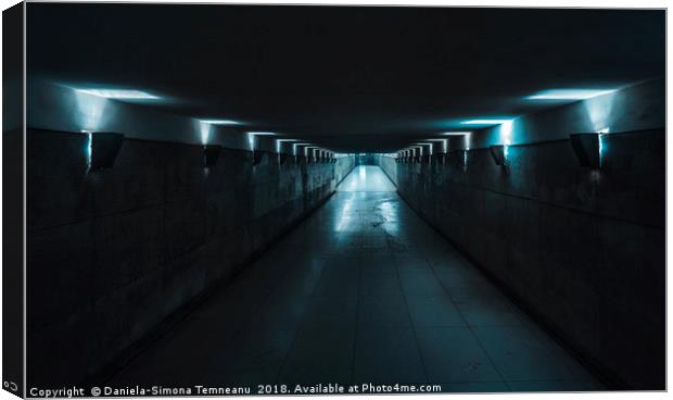 Underground passage with blue light Canvas Print by Daniela Simona Temneanu