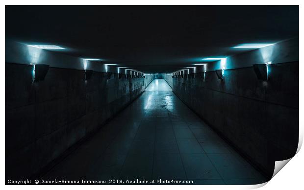 Underground passage with blue light Print by Daniela Simona Temneanu