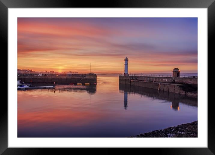 Newhaven lighthouse at dusk Framed Mounted Print by Miles Gray