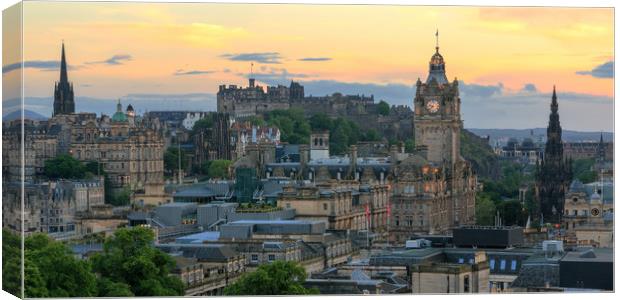 Panoramic View of Edinburgh at Sunset Canvas Print by Miles Gray