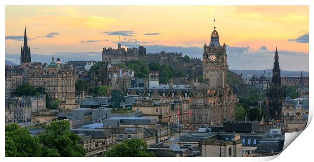 Panoramic View of Edinburgh at Sunset Print by Miles Gray