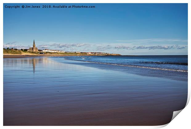 Tynemouth Long Sands; Blue Flag beach under a blue Print by Jim Jones