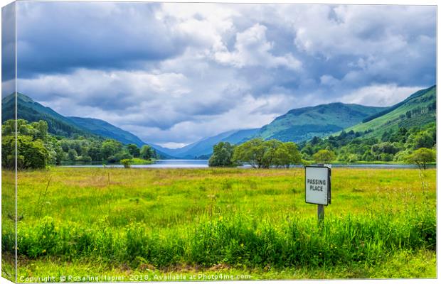 Loch Voil and Passing Place Sign  Canvas Print by Rosaline Napier