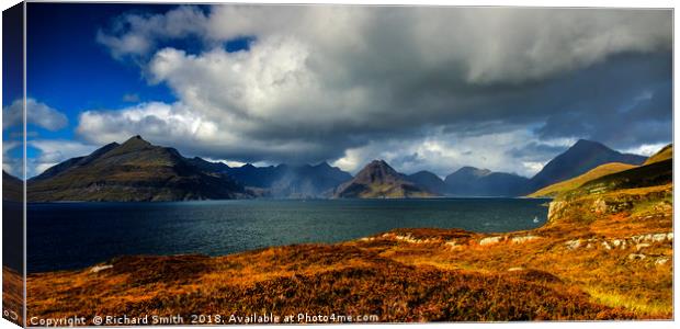 A view across Loch Scavaig to the Cuillin Hills Canvas Print by Richard Smith