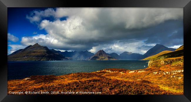 A view across Loch Scavaig to the Cuillin Hills Framed Print by Richard Smith