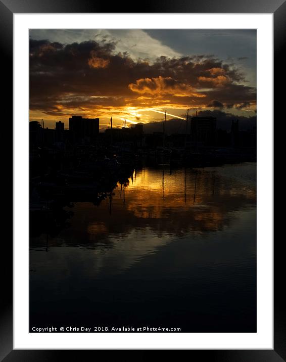  Sunset over Sutton Harbour Plymouth Framed Mounted Print by Chris Day