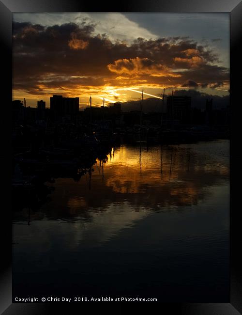   Sunset over Sutton Harbour Plymouth Framed Print by Chris Day