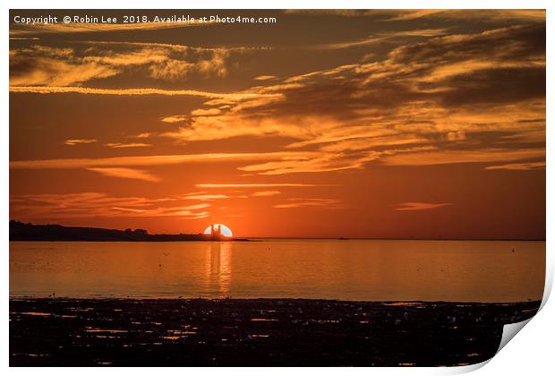 Reculver Towers silhoutted by the setting sun Print by Robin Lee