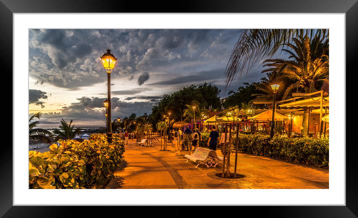 Costa Adeje seafront evening strolls Framed Mounted Print by Naylor's Photography