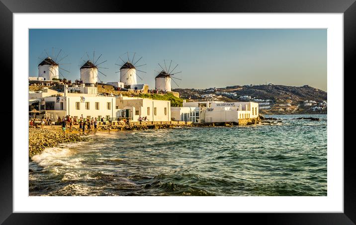 Mykonos town cliff top Windmills Framed Mounted Print by Naylor's Photography