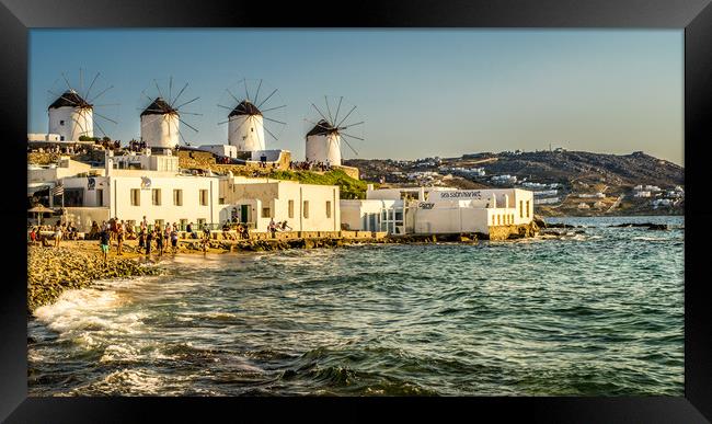 Mykonos town cliff top Windmills Framed Print by Naylor's Photography